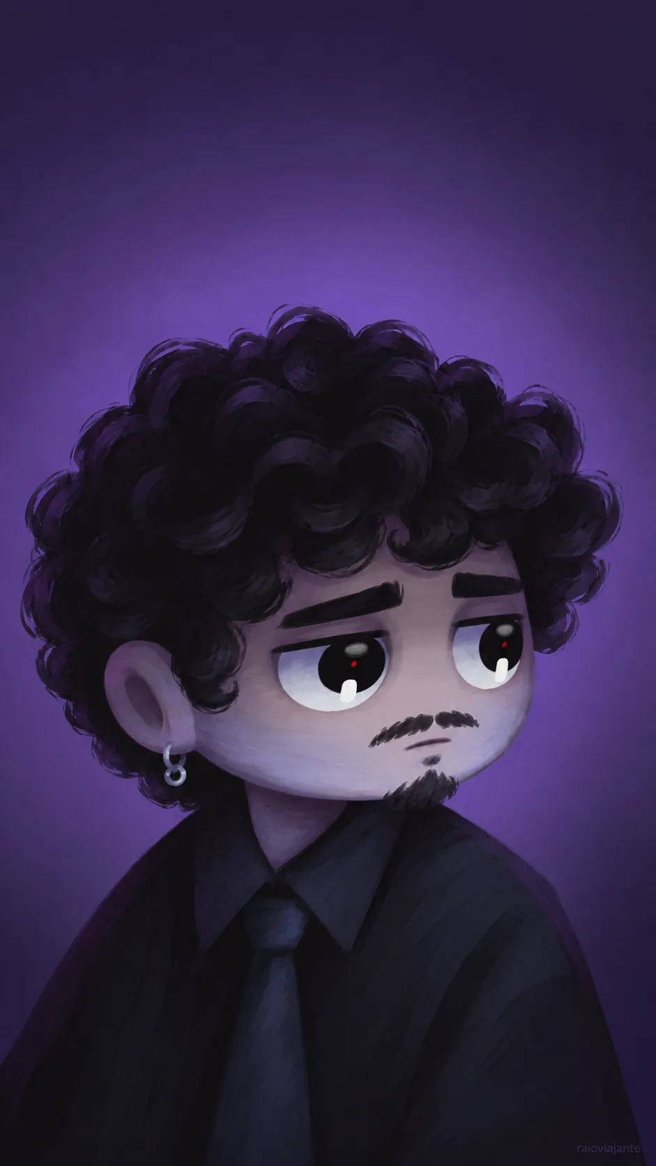 Painted portrait of RaioViajante in a dark shirt on purple